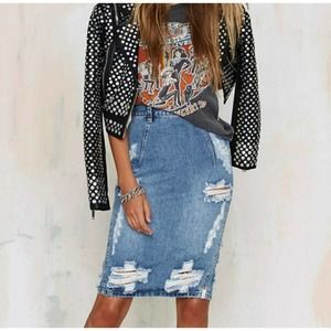 One Teaspoon Free love Distressed Jeans Knee Length Skirt Size 25